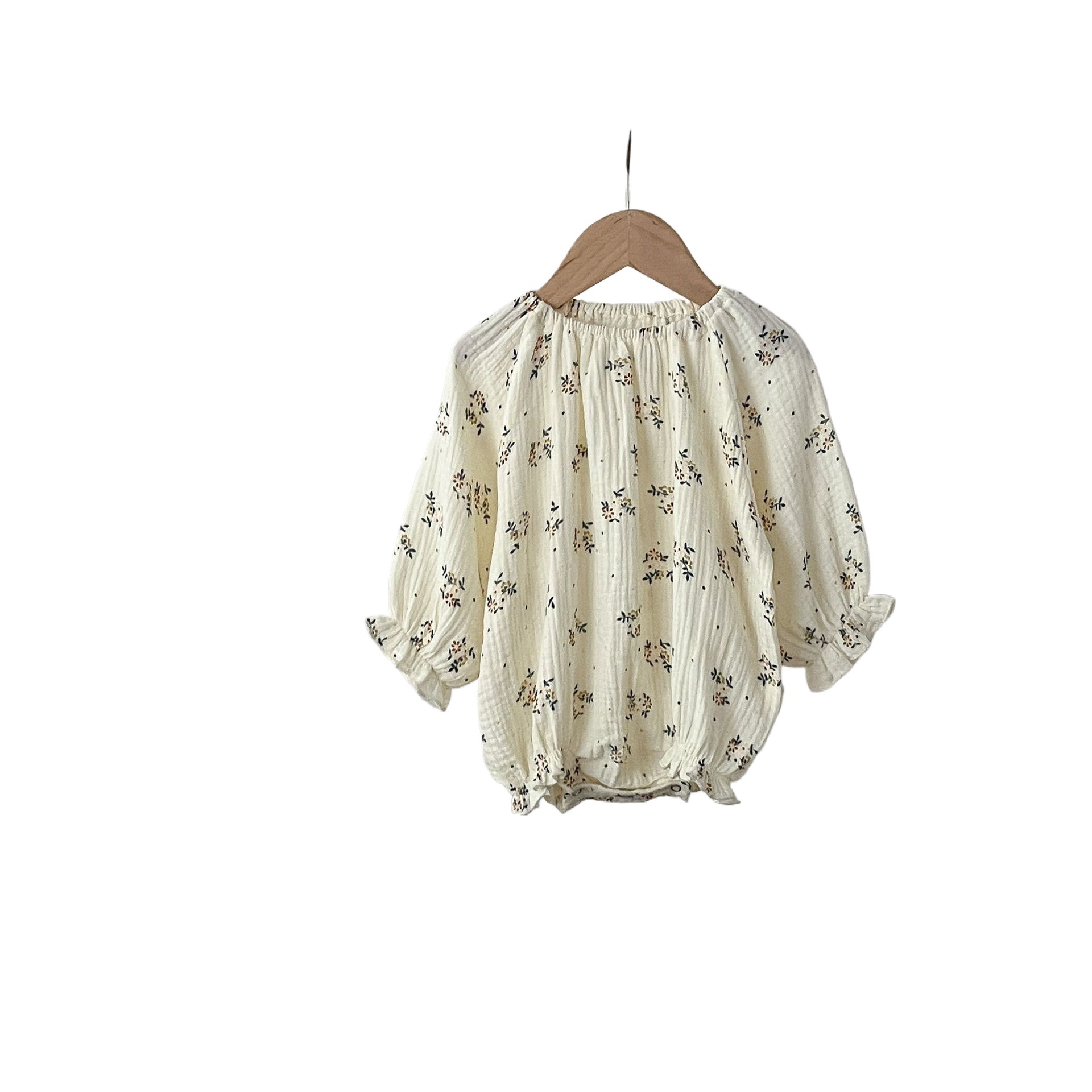 INS estilo coreano de las niñas de algodón de doble capa de gasa impresa mameluco recién nacido otoño versátil suave mameluco de la moda