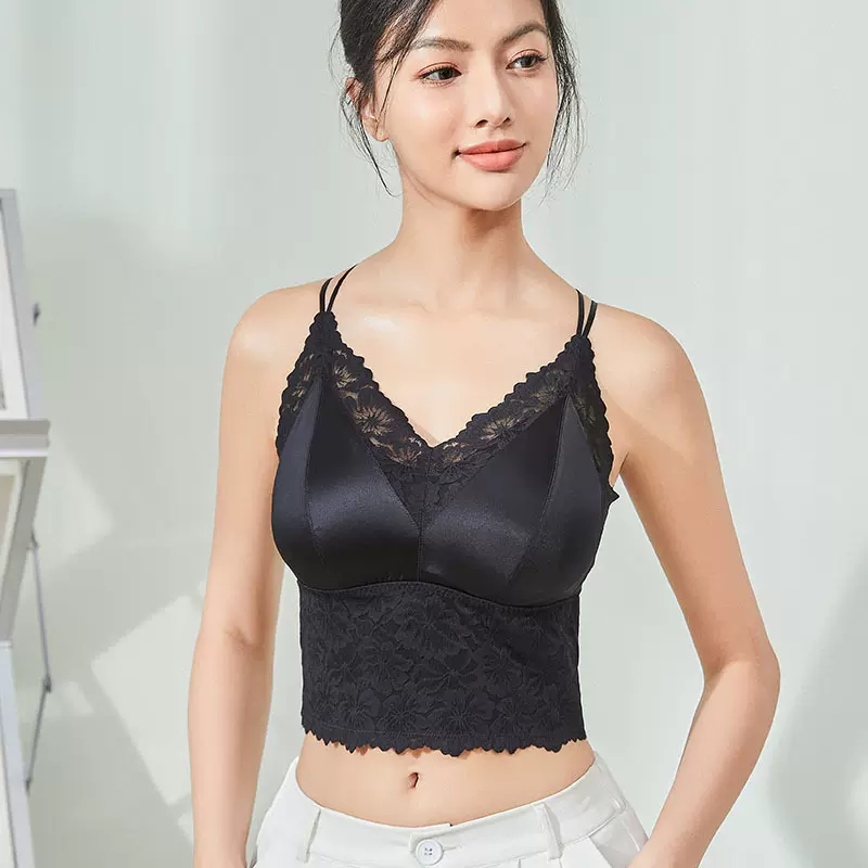 蕾丝秋冬新款磨毛女士聚拢小内衣发热保暖背心女带胸垫女加绒吊带