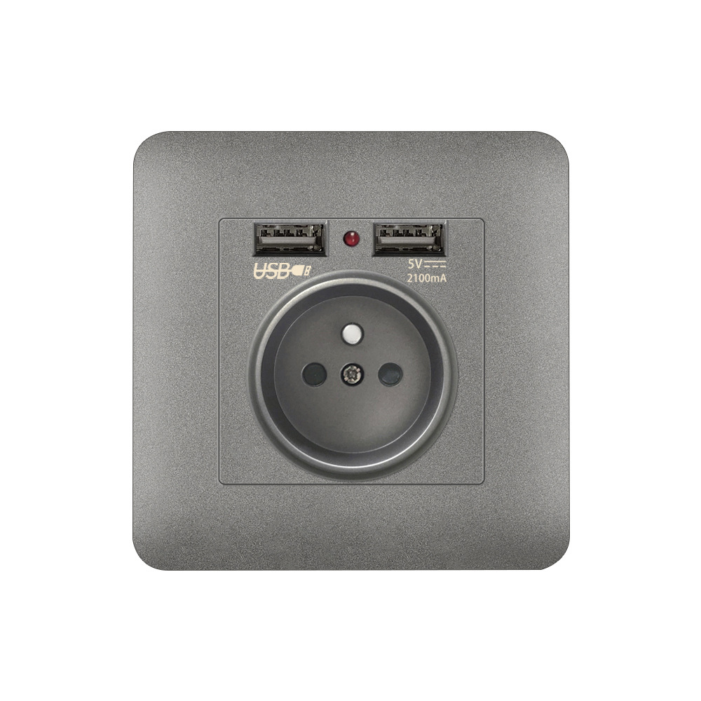 HHH 86型暗装16A法式插座带二位USB接口插座荷兰法国欧洲外贸插座