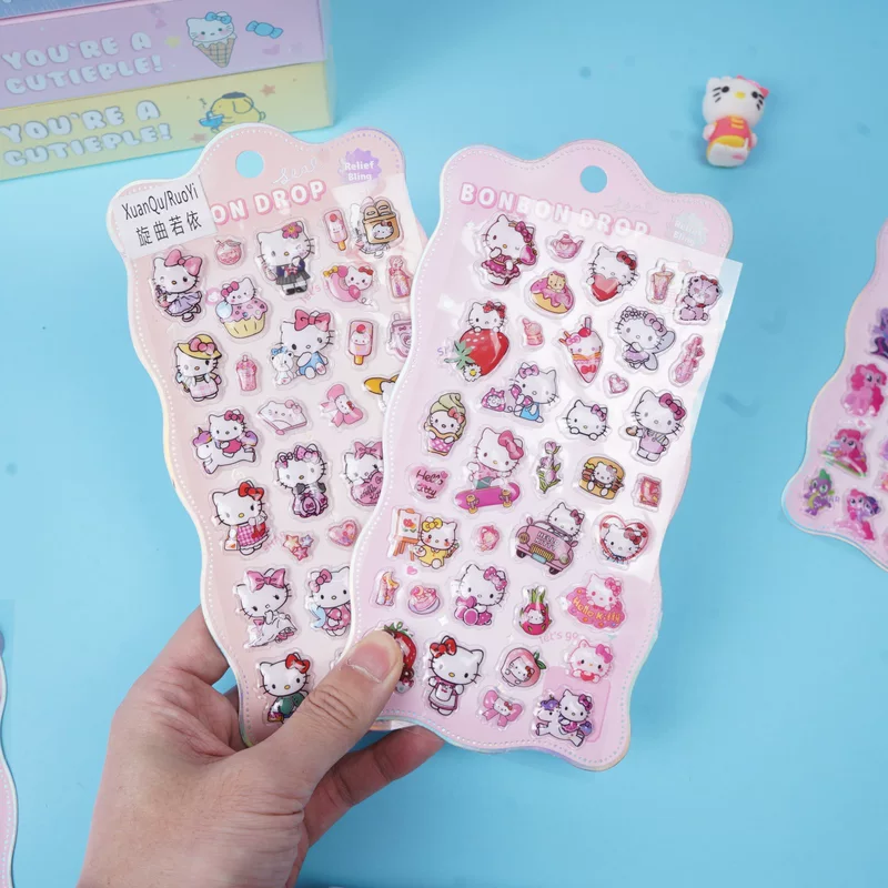 3D Embossed Sticker Set (Hello Kitty) — Cute Three-dimensional Decorative Stickers, 14 g