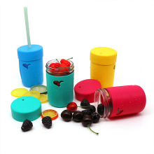 热销现货8oz梅森瓶套250ml梅森瓶硅胶三件套 杯套杯盖梅森瓶套装