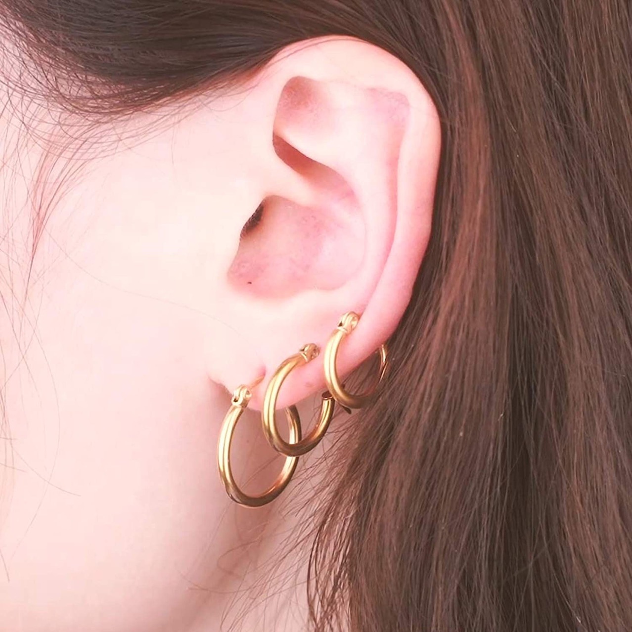 PVD Coated 18K Gold Real Gold Plated Solid Color 201 Stainless Steel Fashion Waterproof Non Tarnish Hoop Earrings display picture 1