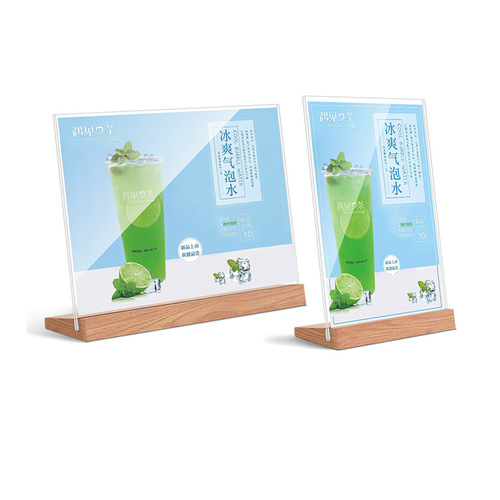 Elmwood Table Stand Nameplate, L-shaped Menu, Wooden Table Sign, A4 Plate, Acrylic Name Card for Dining Table Display