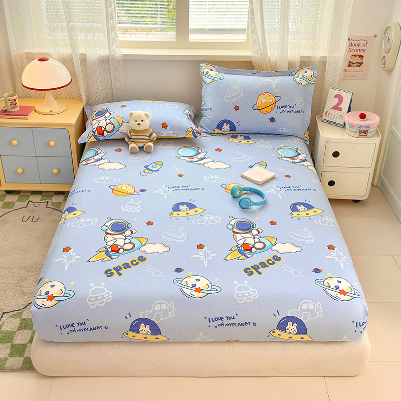New Pure Cotton Cartoon Bed Bed Sheets Single Piece 100 Cotton Mattress Anti-Slip Protective Cover 2m m Bed Cover Wholesale