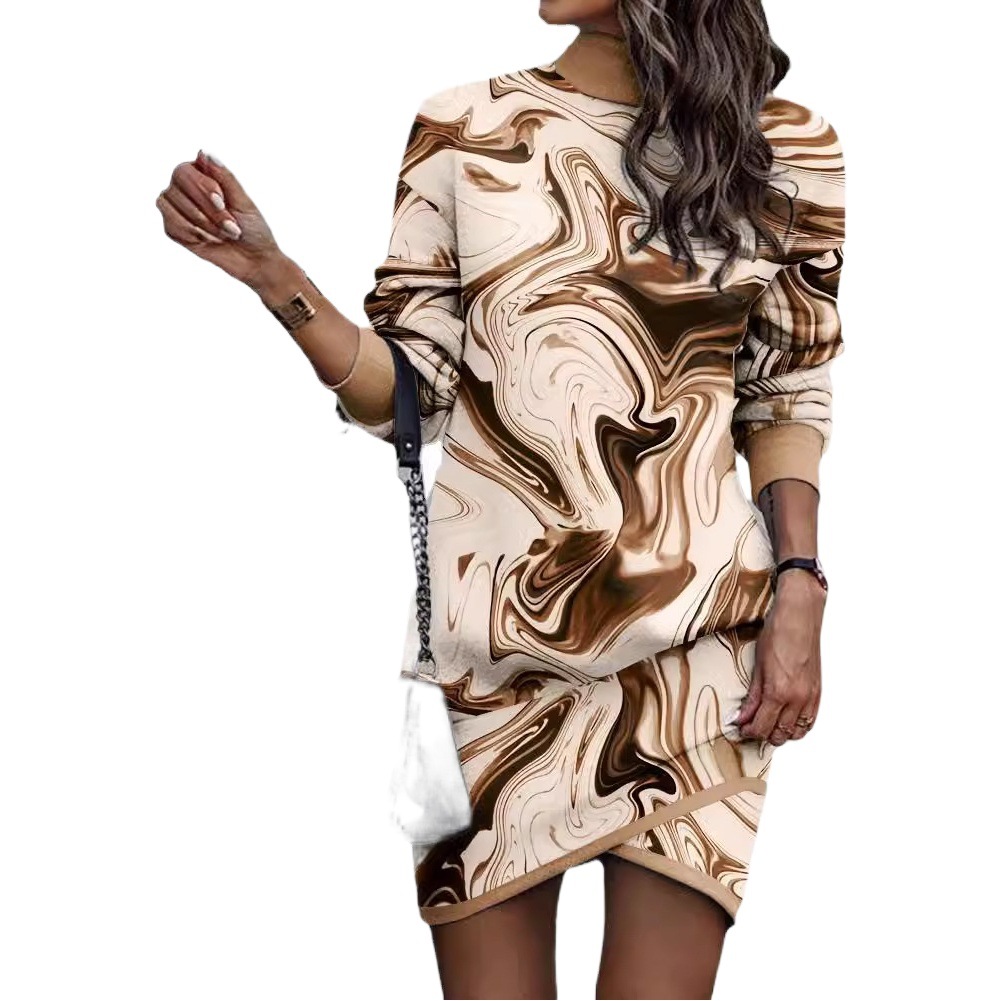 Vestido irregular estampado de manga larga con cuello alto para mujer, estilo europeo y americano, para otoño e invierno, versátil, de Amazon AliExpress.