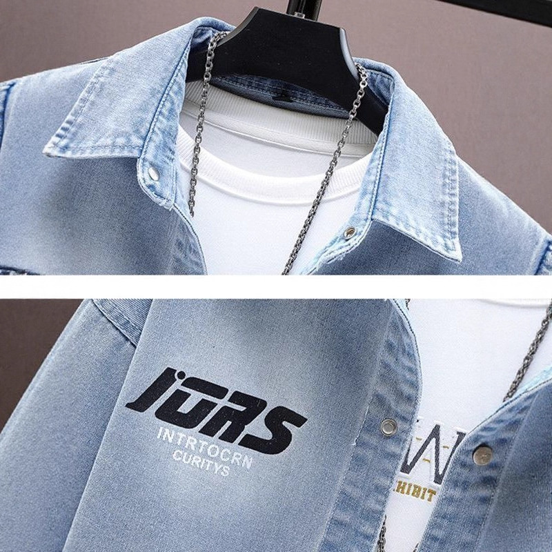 Herrenbekleidung: Trendiges, lässiges Jeanshemd im Frühlings- und Herbststil für Teenager und Schüler der Mittel- und Oberstufe_voghion.com