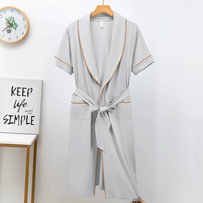 Summer thin silk bathrobe, long pijama, with short sleeve, plus size