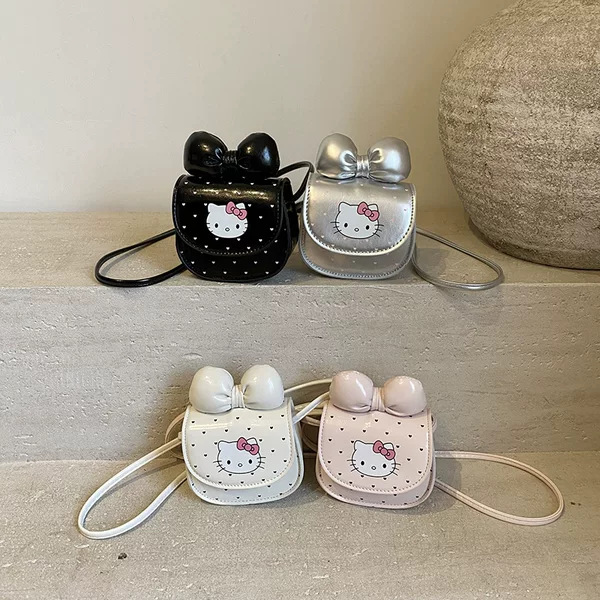 Cartoon Cute Kitten Shoulder Bag for Boys and Girls, Stylish Polka Dot Baby Crossbody Bag, Sweet Bow Kidsren's Bag