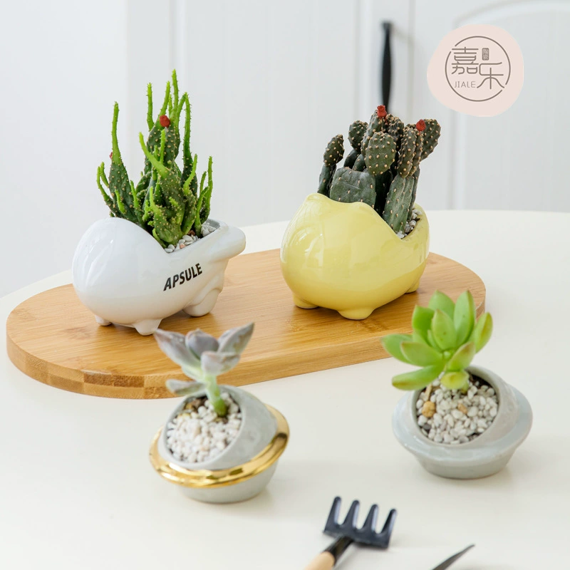 Трансграничный Новый мини-цветочный горшок с украшениями, креативный кактус, Зеленый горшок для растений большого диаметра, мультяшный керамический мясистый цветочный горшок