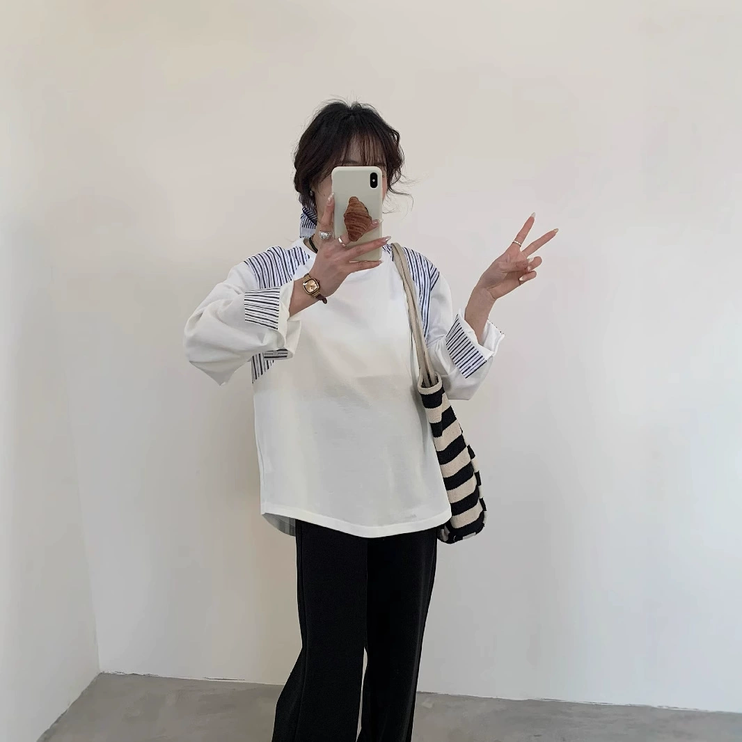 Модная одежда для беременных ранней весной корейская версия цветового дизайна модная футболка с круглым вырезом для беременных повседневная удобная топ с длинными рукавами