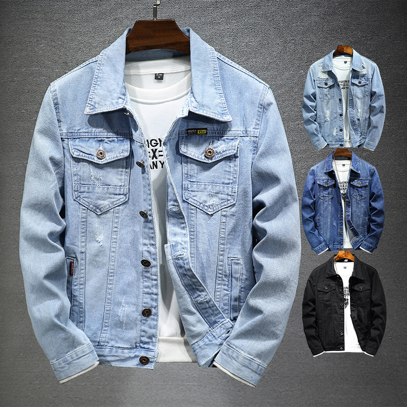 Cross-Border Casual Men's Jacket 2025 Spring Lazada Export Clean Version Simple Slim Denim Jacket for Men Cross-Border Casual Men's Jacket 2025 Spring Lazada Export Clean Version Simple Slim Denim Jacket for Men