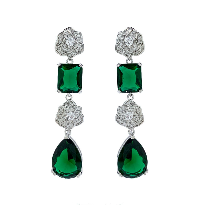 Серебряная игла, серьги из изумруда, инкрустация камнем, изящная циркония, образец серебра 925, интернет-знаменитость