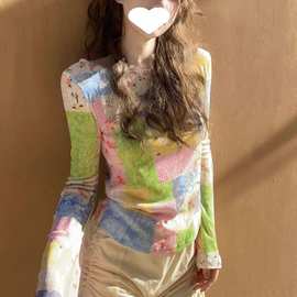 春秋冬季短款上衣女装长袖T恤设计感小众韩版修身气质内搭打底衫