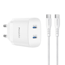 yesido手机充电器跨境代发pd45w双tycec口带线欧规手机快充充电头