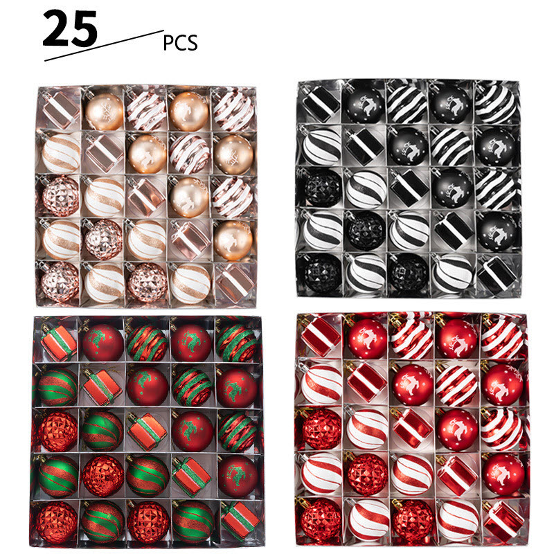 Navidad 25PCS set galvanizado bola de Navidad de plástico colgante de árbol de Navidad bola decorativa