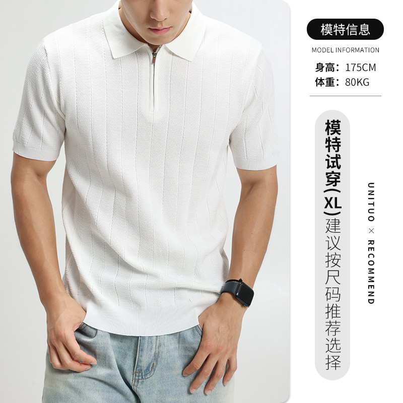 Comercio exterior transfronterizo hombre polo de punto medio cremallera textural de rayas verticales lujosas de alto nivel camisa de estilo europeo y americano image 8