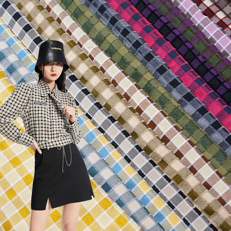 春夏连衣裙旗袍格子面料 时尚休闲衬衫格子布 童装服装布料雪尼尔