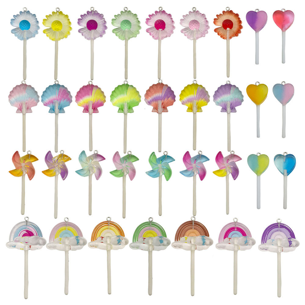 跨境热销树脂棒棒糖彩虹雏菊风车diy奶油胶钥匙扣挂件饰品配件