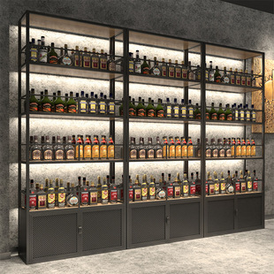 Simple Wine Rack Bar Commercial Iron Wine Cabinet Winery Storage Rack Grape Beer Floor Display Cabinet with Light