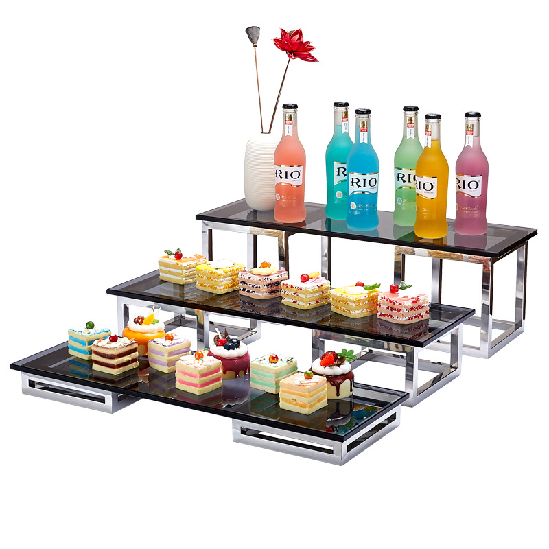 Stainless Steel Dessert Rack Hotel Buffet Cold Dessert Table Tea Break Banquet Three-layer Dessert Table Display Rack