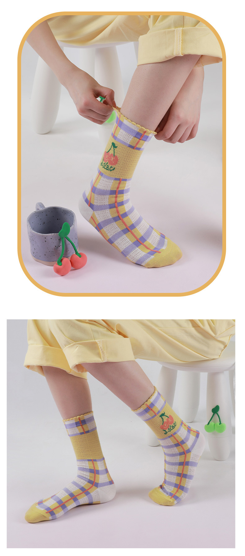 Female sweet color matching tube socks