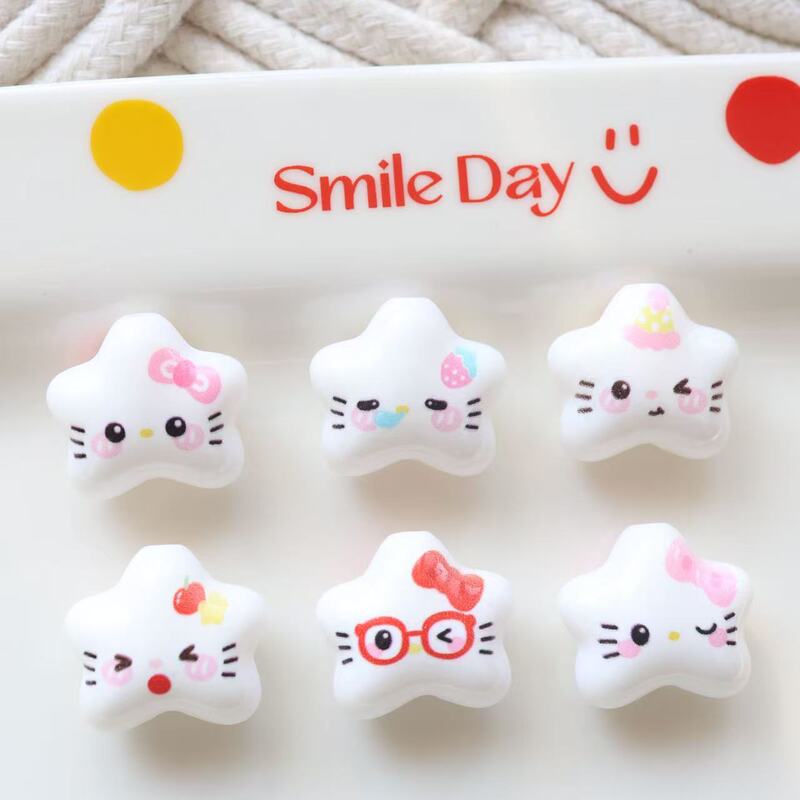 Printed Kt Straight-Hole Cute Five-Pointed Star Double-Sided Color-Printed DIY Beaded Pen Phone Chain Keychain Accessory Beads Printed Kt Straight-Hole Cute Five-Pointed Star Double-Sided Color-Printed DIY Beaded Pen Phone Chain Keychain Accessory Beads
