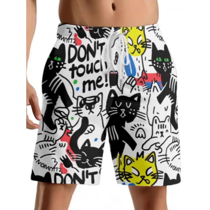 New 2025 Fashionable Personalized Sports Shorts Men's Trendy Casual Graffiti Cute Cat Print Pattern for Men