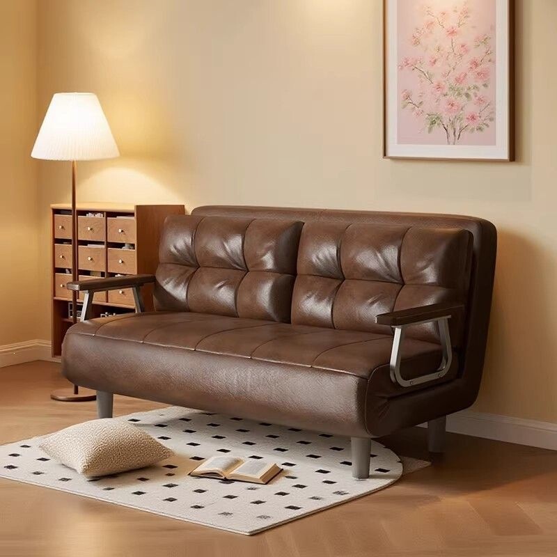 Sofa bed with dual-use retractable bed, vintage style, suitable for small apartments, sofa bed for living room and balcony, foldable lazy sofa bed