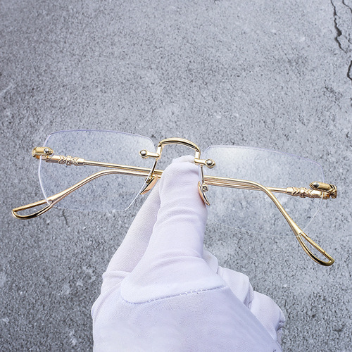 High-end versatile anti-blue light reading glasses, high-definition metal flat rimless glasses for women with myopia frames