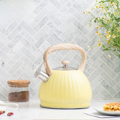 茹億跨境鳴笛南瓜壺亞馬遜新款黃色鳴音燒水壺陽江工廠口哨壺批發