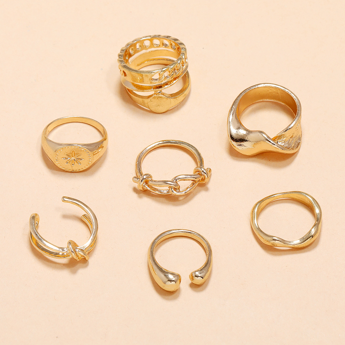 Fashion Knotted Eight-pointed Star Rings 8 Piece Set display picture 5