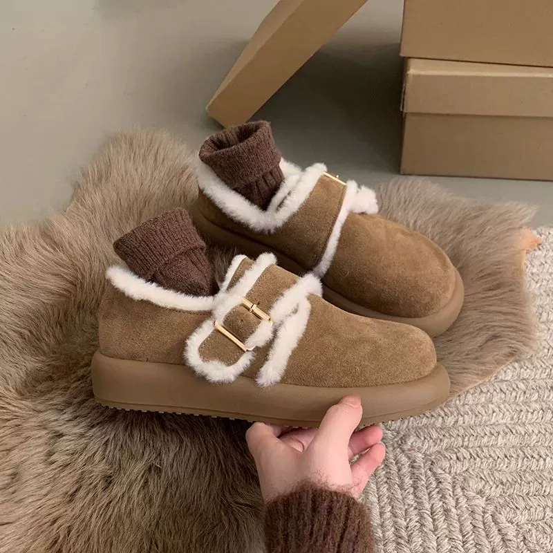 Birken обувь на толстой подошве женщины 2024 новая осень-зима плюс бархатная плоская фасоль женская обувь Mailard Bocen шерстяная хлопчатобумажная обувь