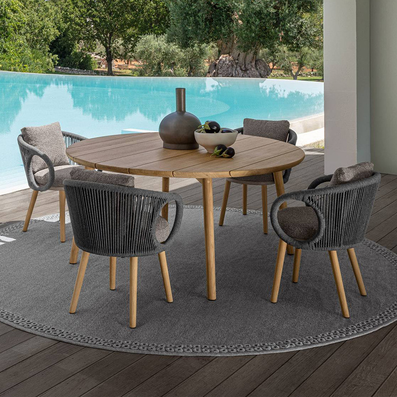 Conjunto de muebles de exterior de ratán para patio, balcón, jardín, villa, muebles de ocio al aire libre, silla de ratán de teca
