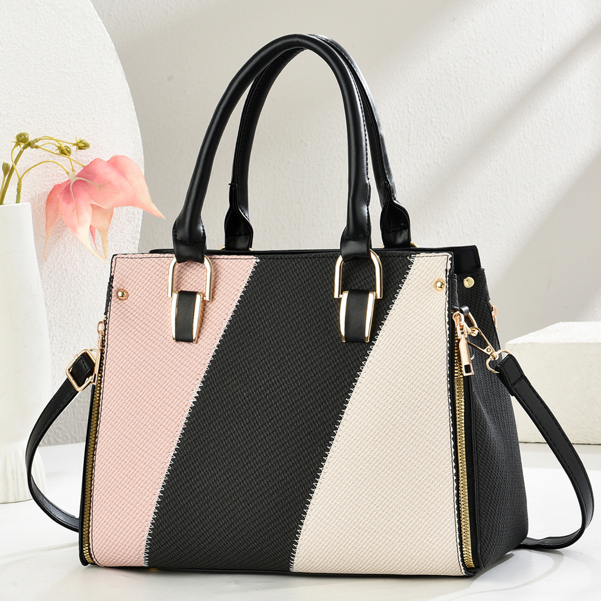 Bolso de mujer nuevo bolso de color de contraste bolso de mujer de moda de madre de gran capacidad bolso de mensajero de estilo occidental bolso de hombro