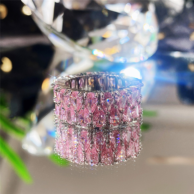 Luxurious Double Row Zircon Ring With Full Diamond Detail For Women_voghion.com