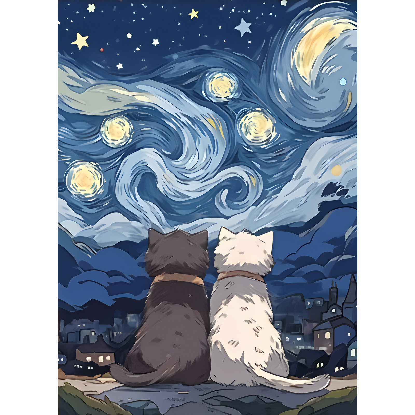 Transfronterizo Van Gogh Starry Sky Meow Pintura de diamantes Dibujos animados creativos Diy Niños Pegatinas hechas a mano Pintura decorativa de diamantes al por mayor