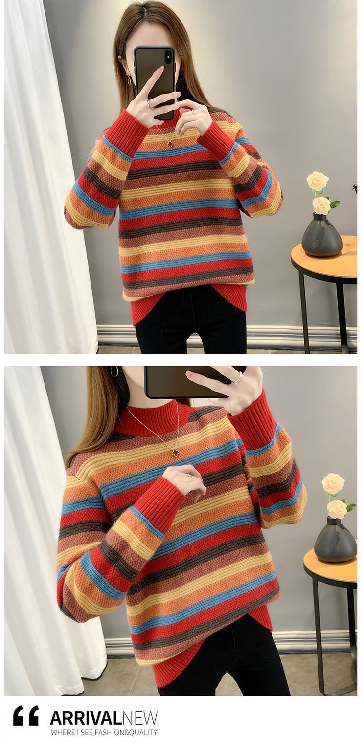 【 Cashmere Family 】 Halbhoher, kurzer, lockerer und dicker Strickpullover mit Wollunterseite für Damen, innere Schicht_voghion.com