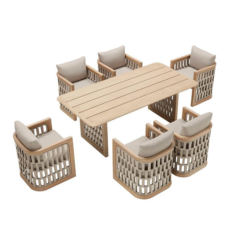 Sofá de cordón de patio nórdico combinación balcón villa al aire libre silla de caña jardín muebles de madera maciza al aire libre sofá de teca