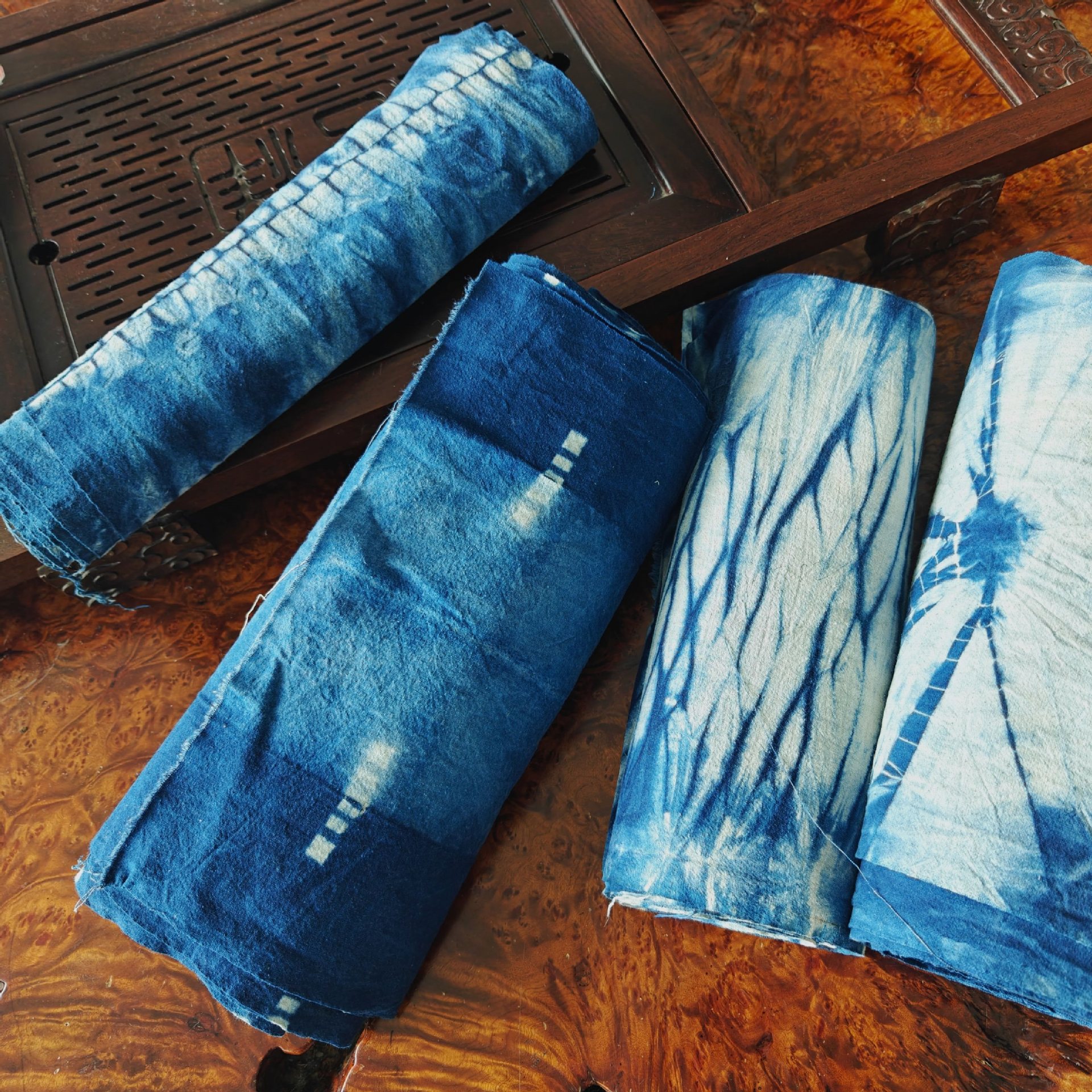 拾然民族工艺 扎染手织布布料 植物蓝染 手工制作 一米