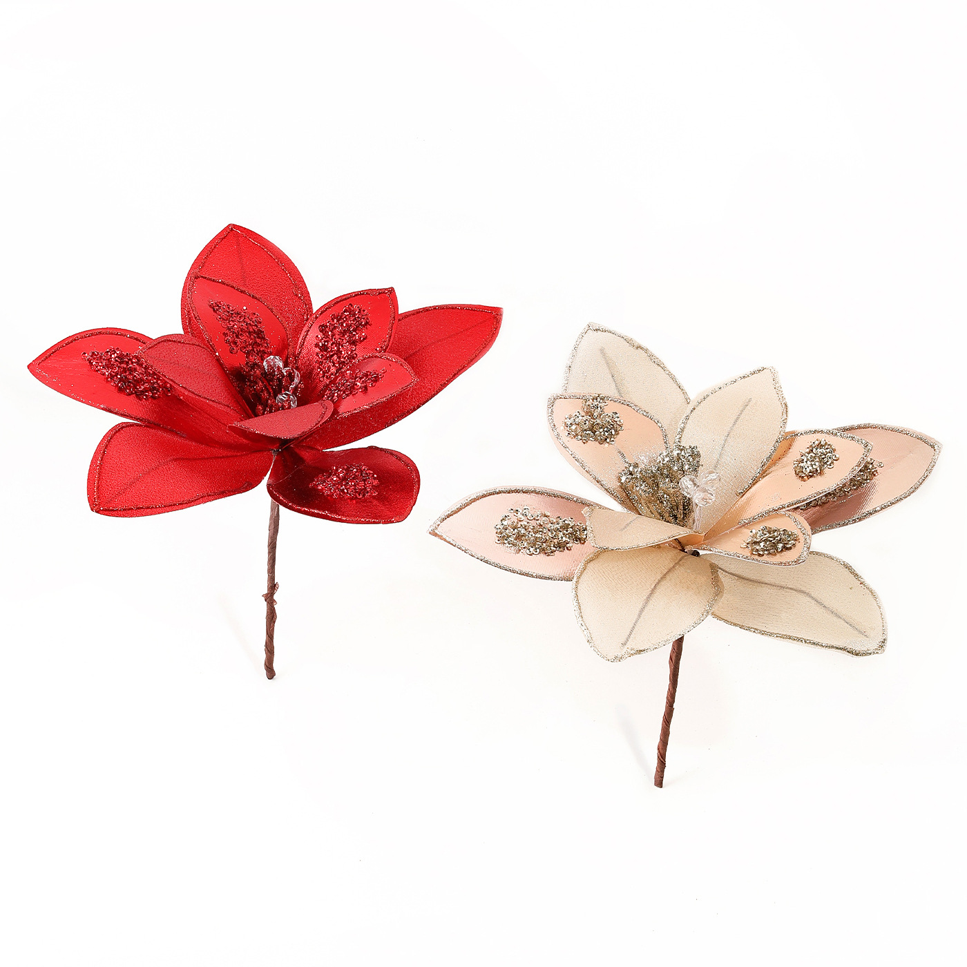Nuevo producto 15CM tela de alta calidad flores de Navidad polvo de oro flor de polvo de polvo flor de Navidad decoración de caña de corolla
