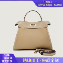 跨境手提包2025新款女包包荔枝纹通勤单肩包女士斜挎包撞色托特