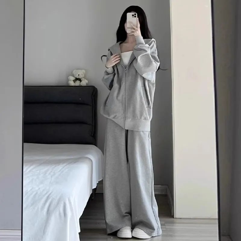 948 # Sports Suit for Women 2025 Spring and Autum Korean Style Loose Hooded Fashion Lazy Style Casual Running Two-Piece Set