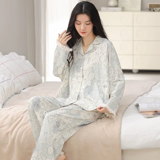 睡衣女春秋季拉架棉长袖长裤休闲高级感可外穿家居服开衫新款爽棉