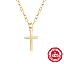 简约s925纯银ins风光面经典十字架女士锁骨项链Necklace