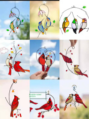 獨立站貨源 彩色玻璃小鳥掛飾 窗戶蜂鳥掛件 復活節創意禮品