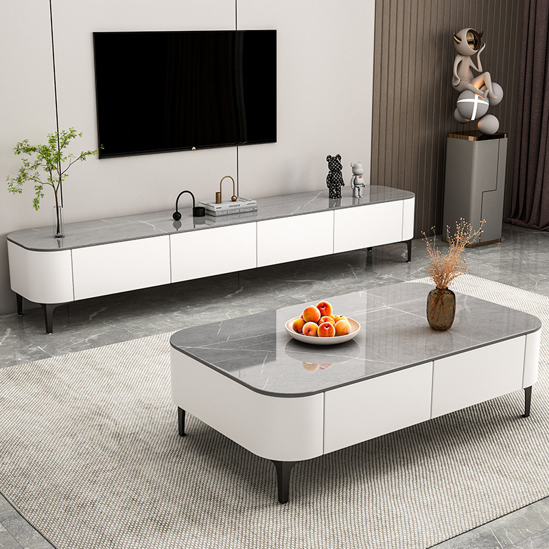 UV 기술 가죽 흰색 캐비닛 + 3C 강화 유리 회색 + 검정색 다리