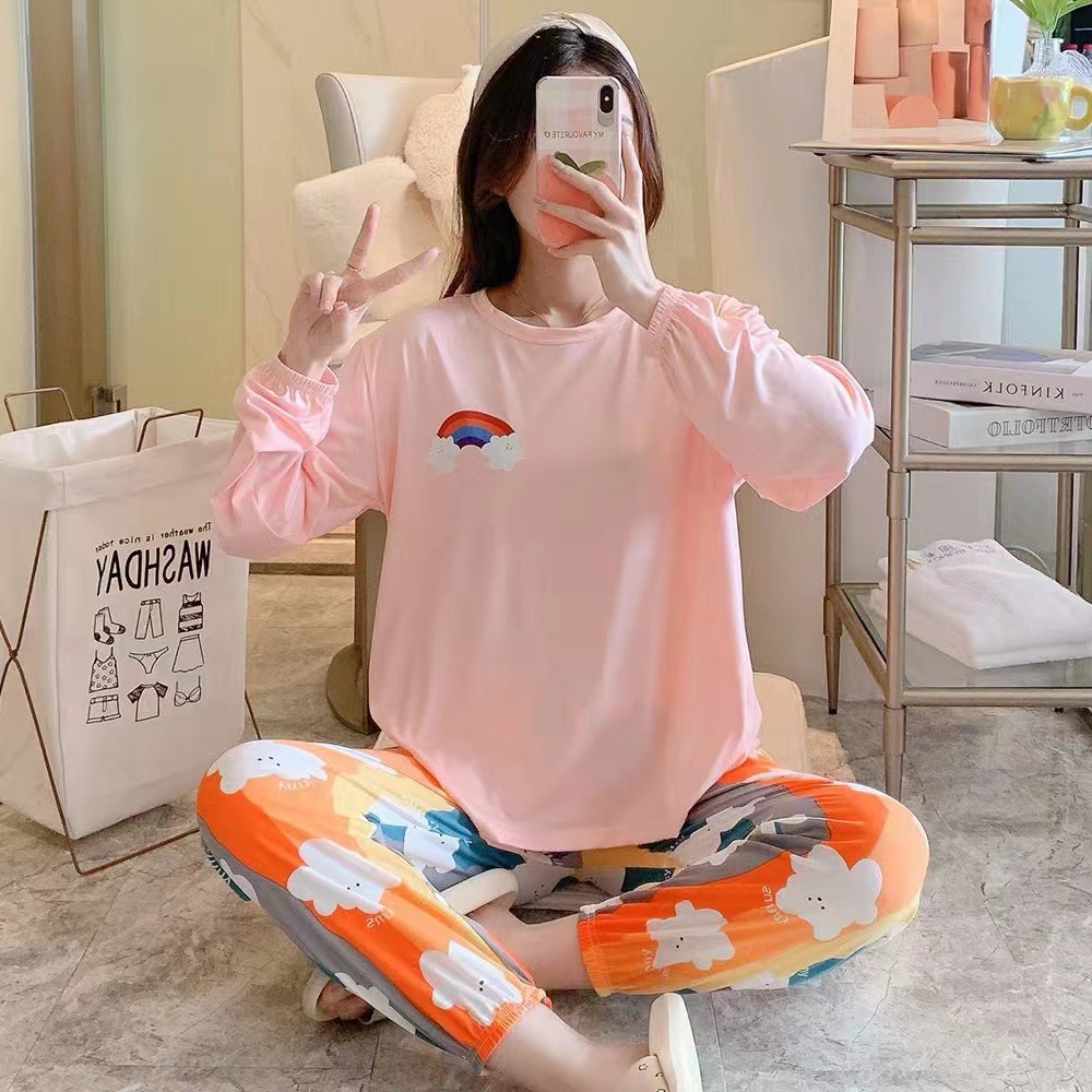 Spring and autumn pajamas women's net red three-piece Lace cartoon puppy rainbow cloth long sleeve suit a generation of hair