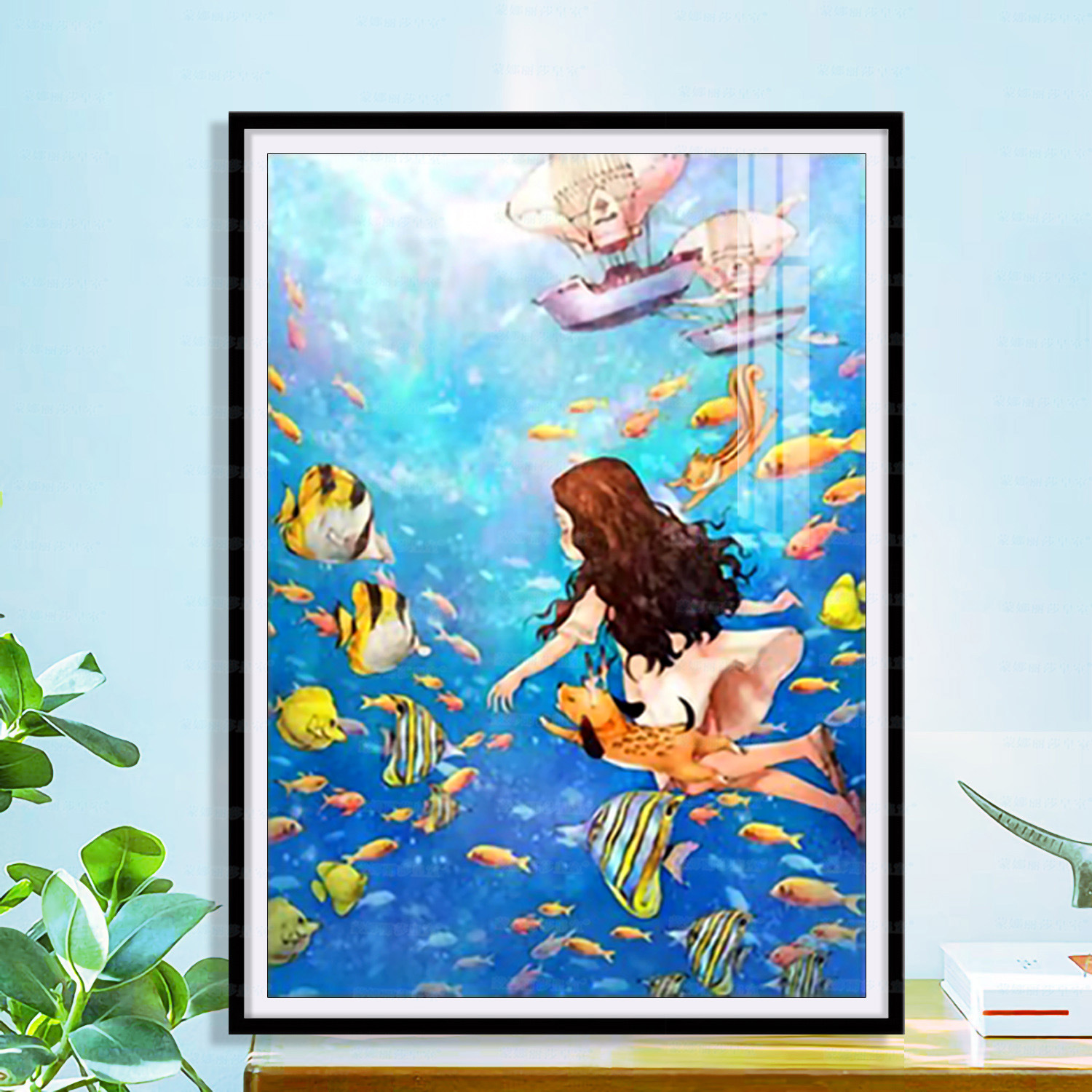 Mona Lisa bajo el mar real mundo chica dos pequeñas piezas de dibujos animados bordado cruzado diy material paquete fábrica al por mayor