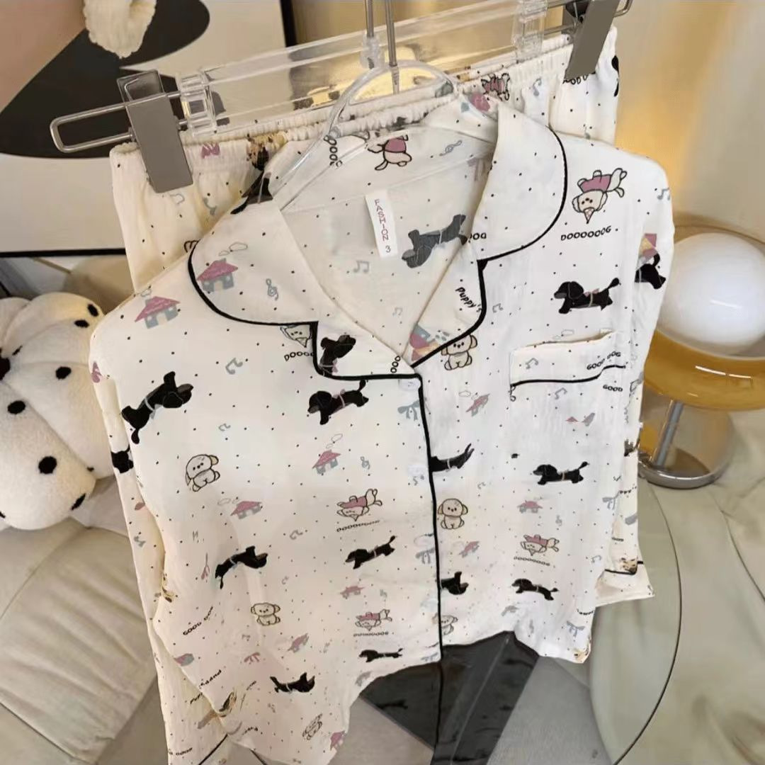 Nube de algodón, pijamas de perro manchado, mujeres, otoño y primavera, nuevos pantalones de manga larga transfronterizos, mujeres lindas, ropa para el hogar.