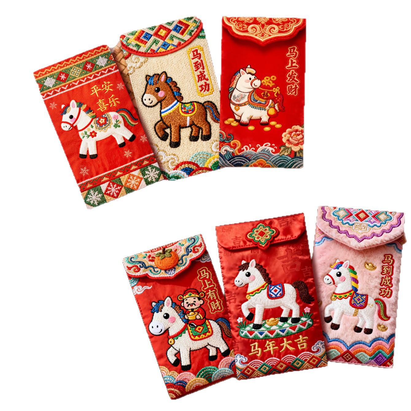 2026 bordado imitación de dinero de Año Nuevo sobre rojo del año del caballo sobre rojo creativo estereoscópico del zodiaco del caballo imitación de Blee es el Festival de Primavera del Año Nuevo image 6